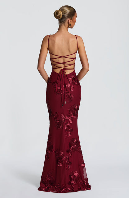 Burgundy Nefertiti Plum Maxi Dress