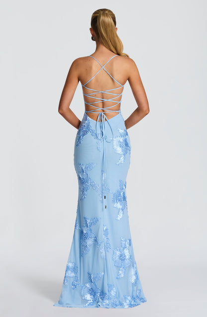 Glacier Blue Nefertiti Plum Maxi Dress
