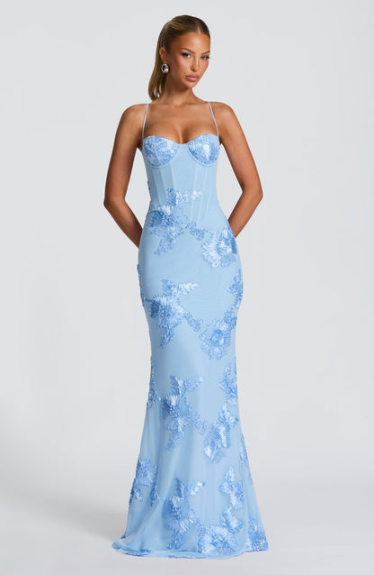 Glacier Blue Nefertiti Plum Maxi Dress