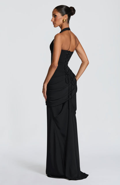 Black Nehemia Silk Gown in Lemon