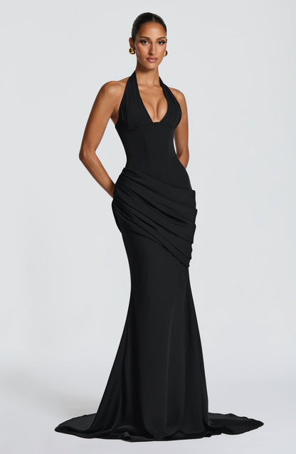Black Nehemia Silk Gown in Lemon