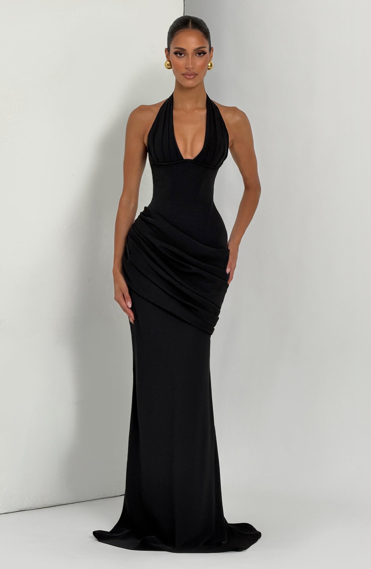 Black Nehemia Silk Gown in Lemon
