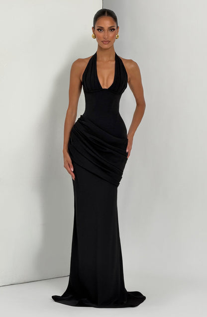 Black Nehemia Silk Gown in Lemon