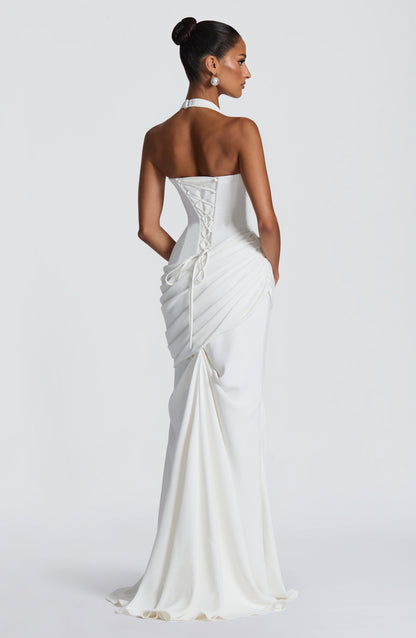 Ivory Nehemia Silk Gown in Lemon