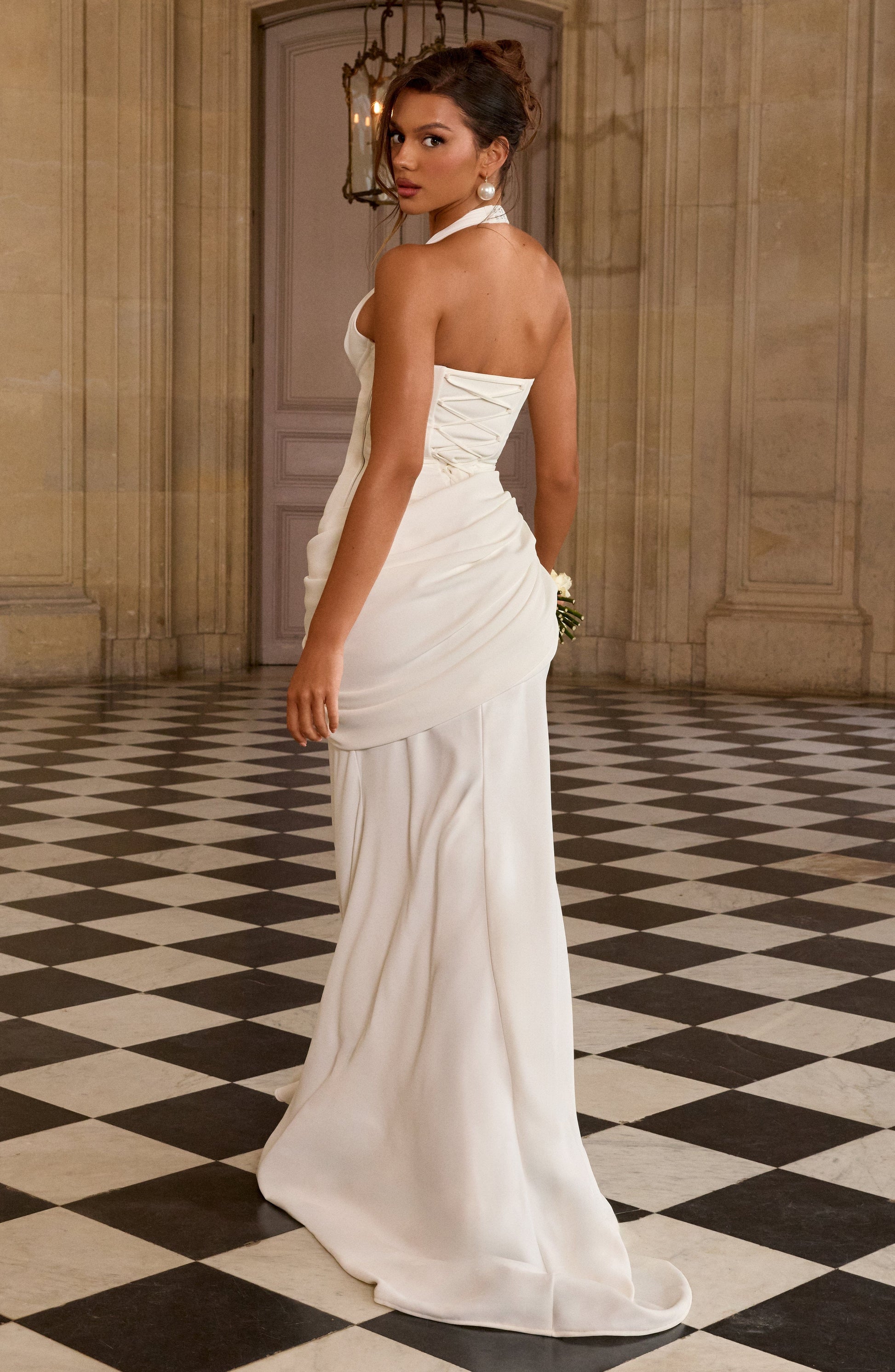 Ivory Nehemia Silk Gown in Lemon
