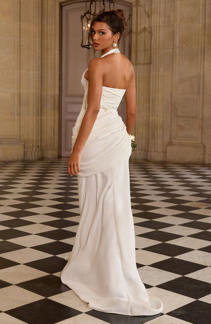 Ivory Nehemia Silk Gown in Lemon