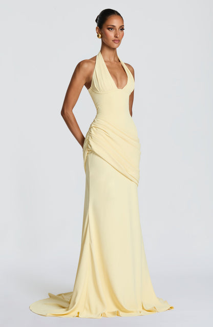 Lemon Nehemia Silk Gown in Lemon