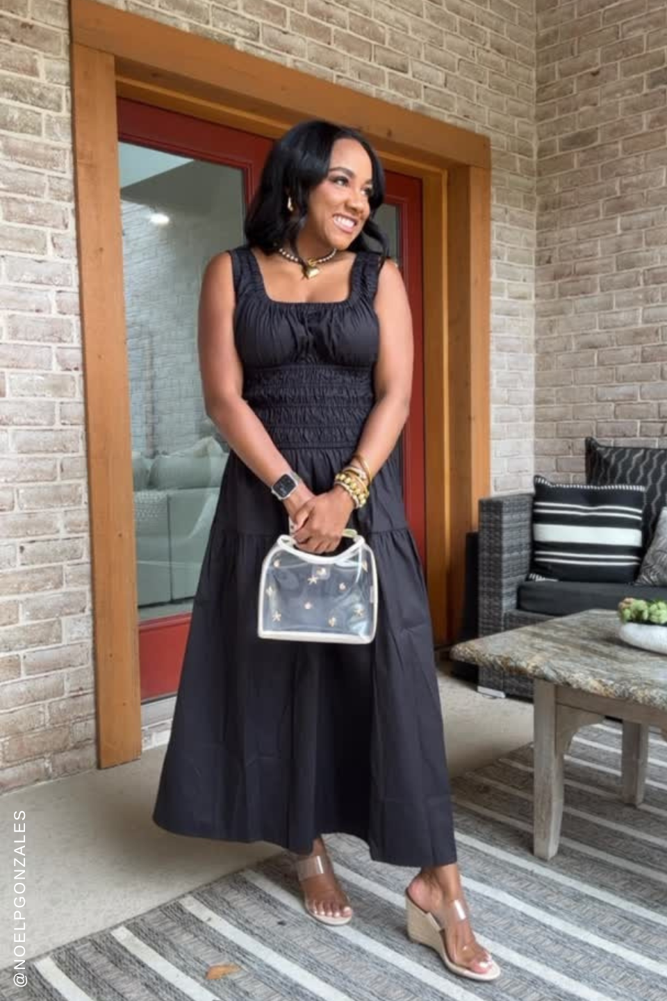 BLACK Adelaide Woven Midi Dress in Black