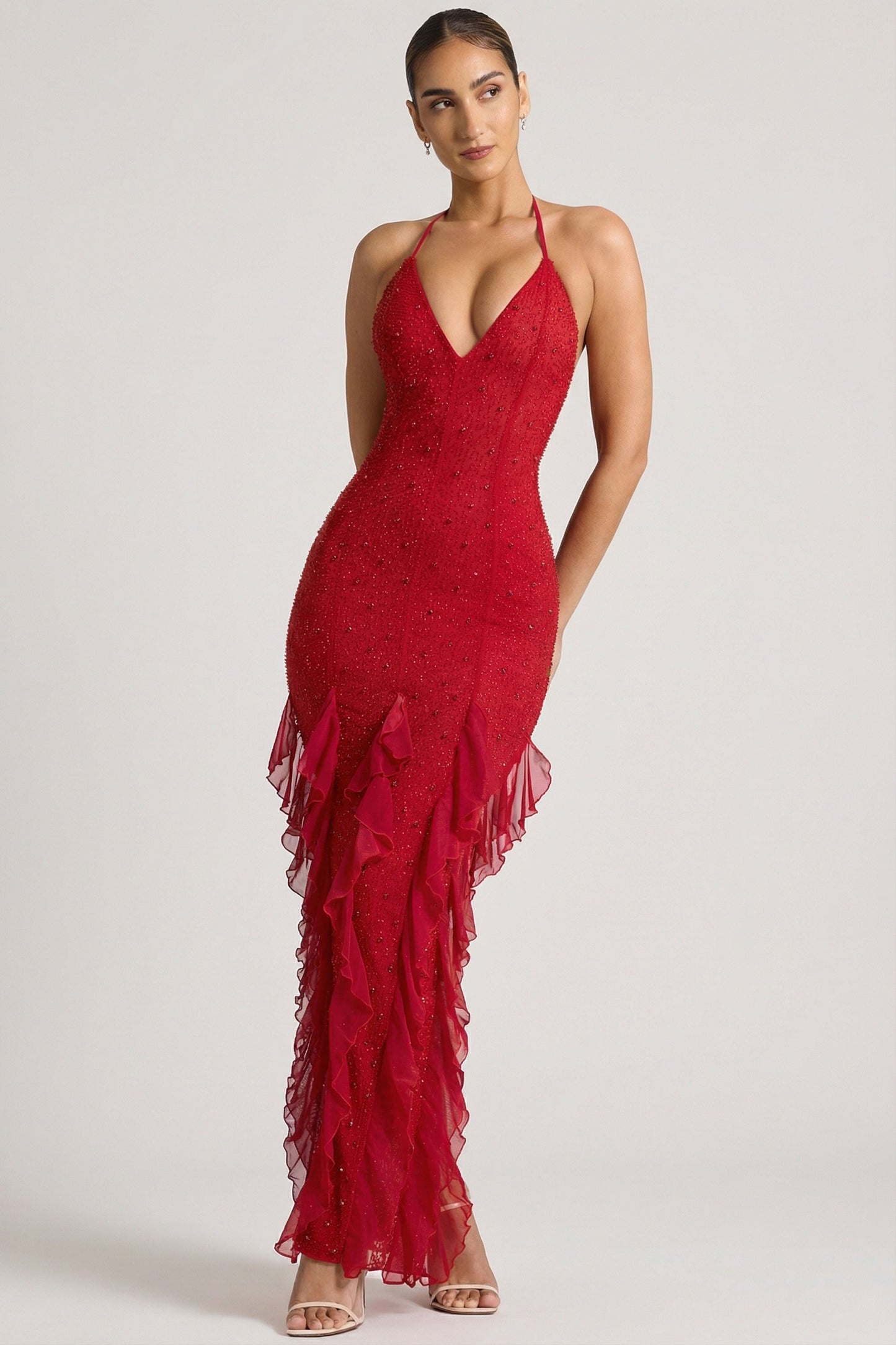 Red Margot Ruffle Maxi Dress in Red