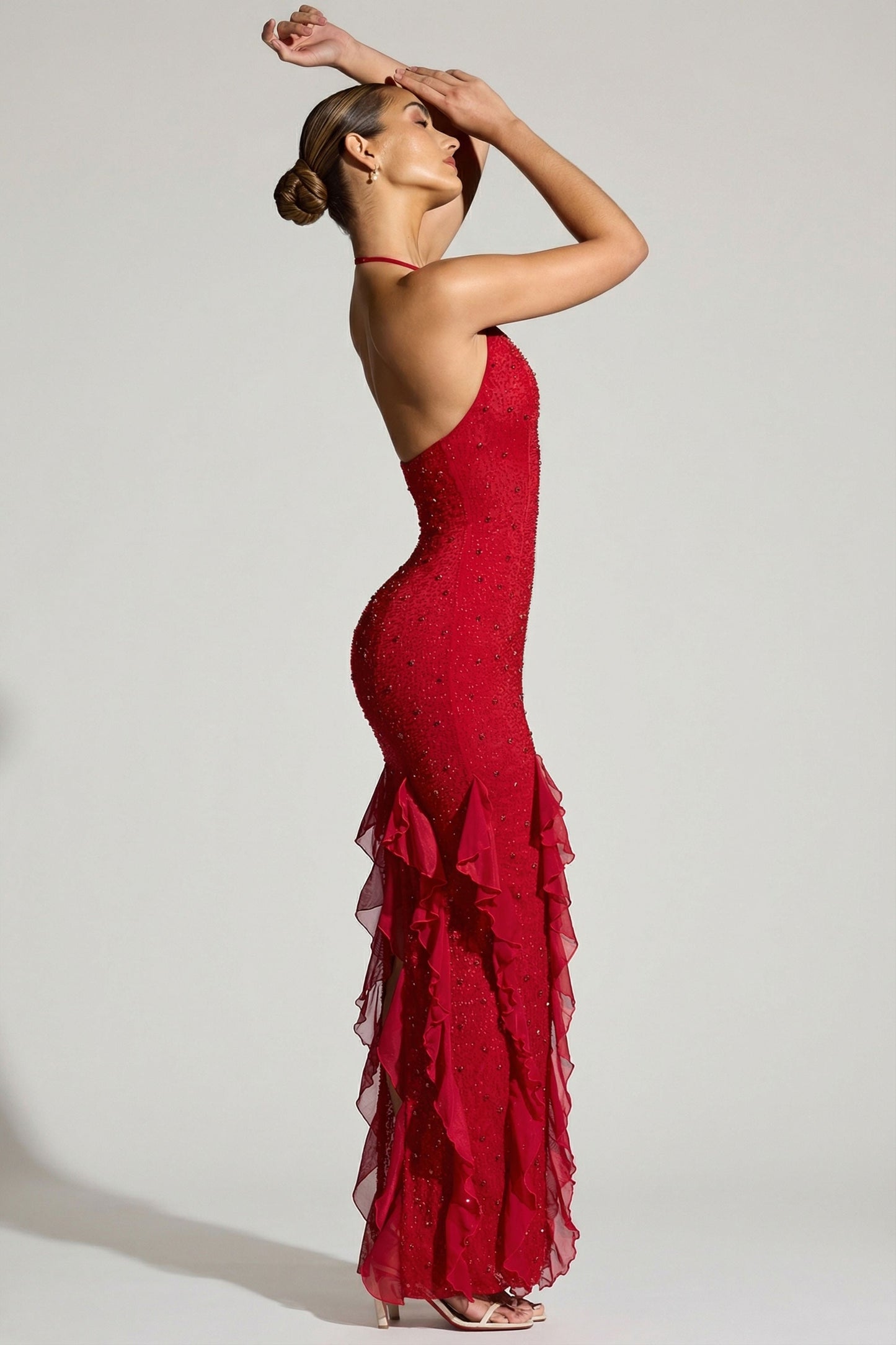 Red Margot Ruffle Maxi Dress in Red