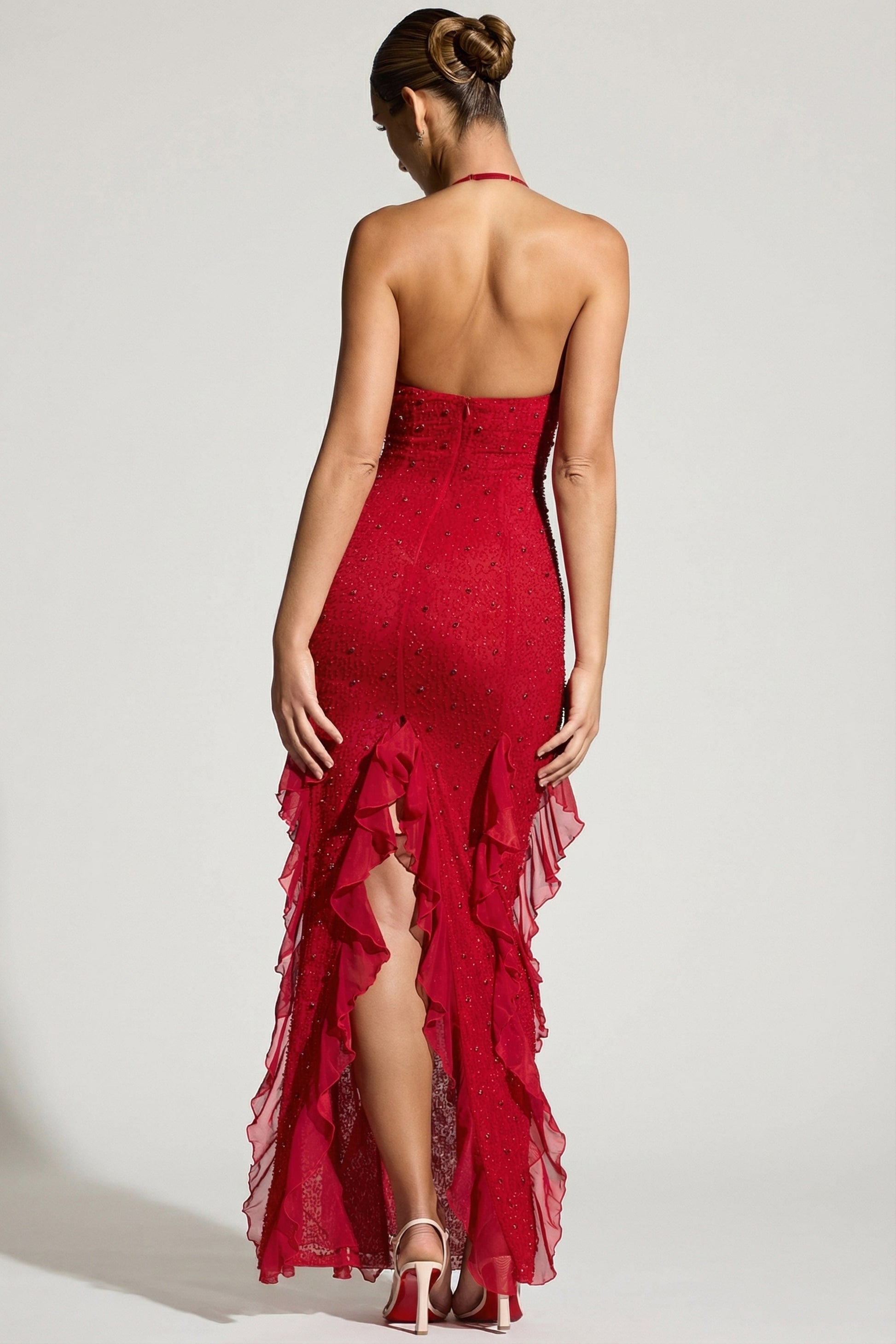 Red Margot Ruffle Maxi Dress in Red