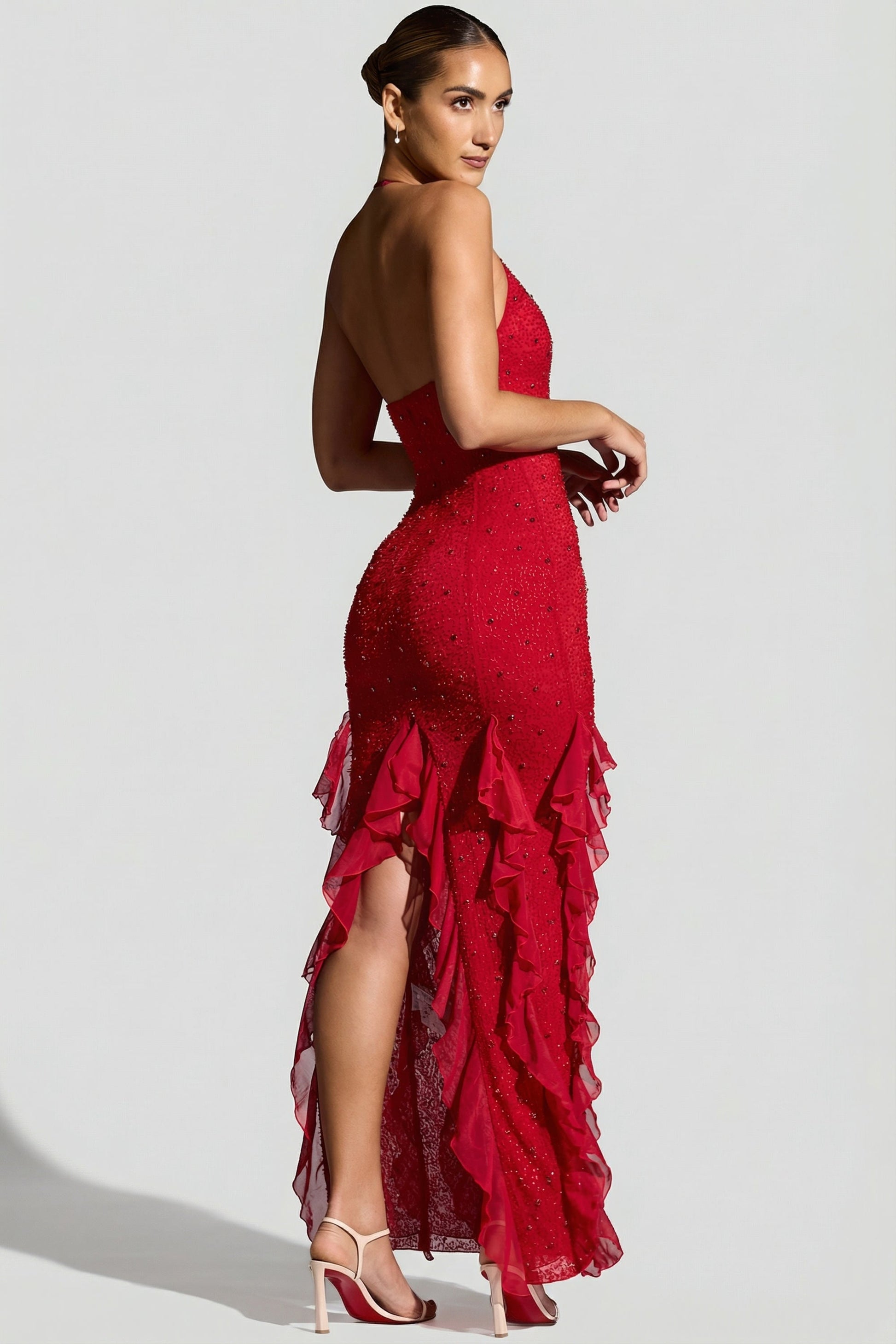 Red Margot Ruffle Maxi Dress in Red