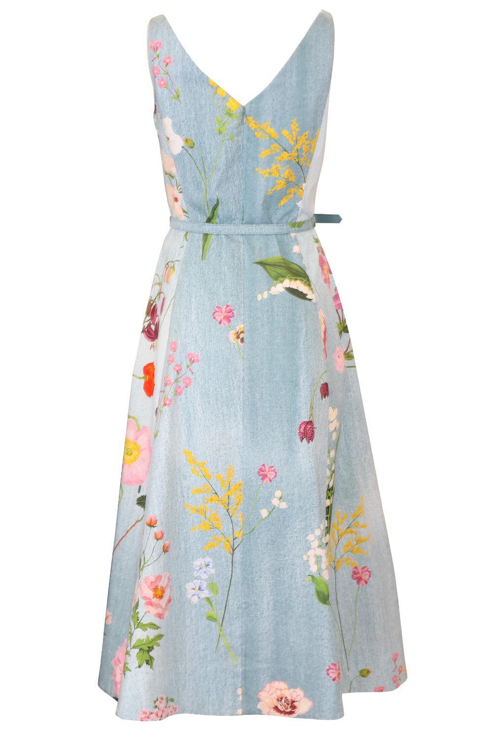 BLUE Botanical Sleeveless Flare Midi Dress