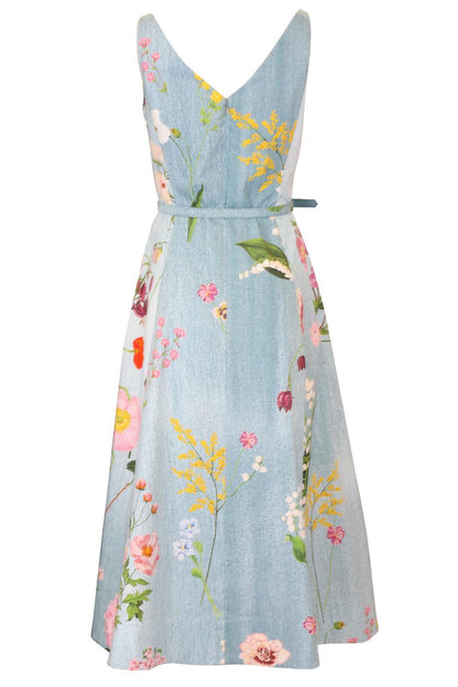 BLUE Botanical Sleeveless Flare Midi Dress