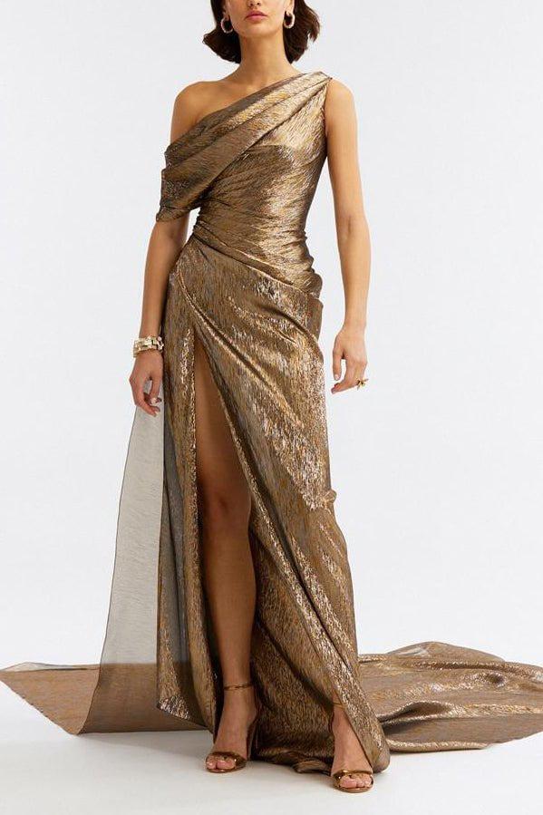 DRK GOLD Valentina One-Shoulder Draped Gown