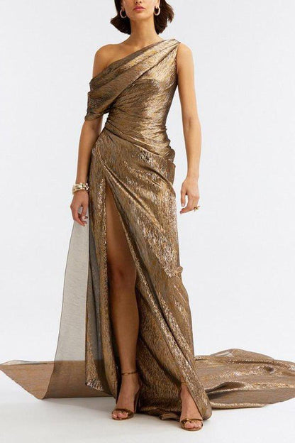 DRK GOLD Valentina One-Shoulder Draped Gown