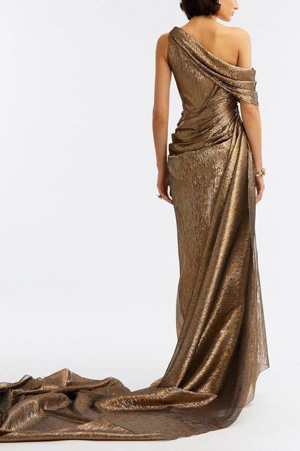 DRK GOLD Valentina One-Shoulder Draped Gown