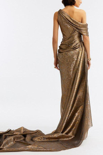 DRK GOLD Valentina One-Shoulder Draped Gown
