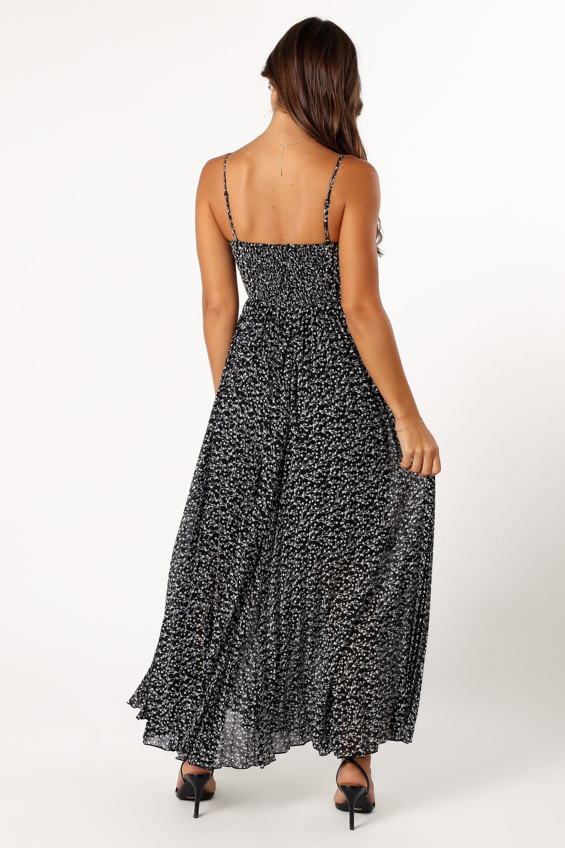 Black Floral Achanti Pleated Maxi Dress