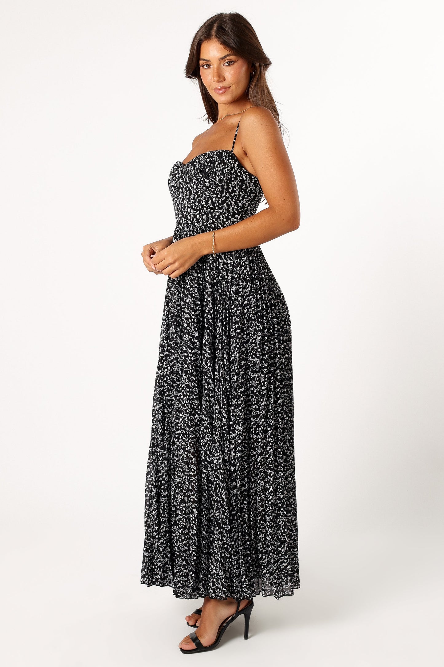 Black Floral Achanti Pleated Maxi Dress