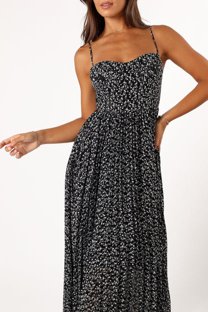 Black Floral Achanti Pleated Maxi Dress