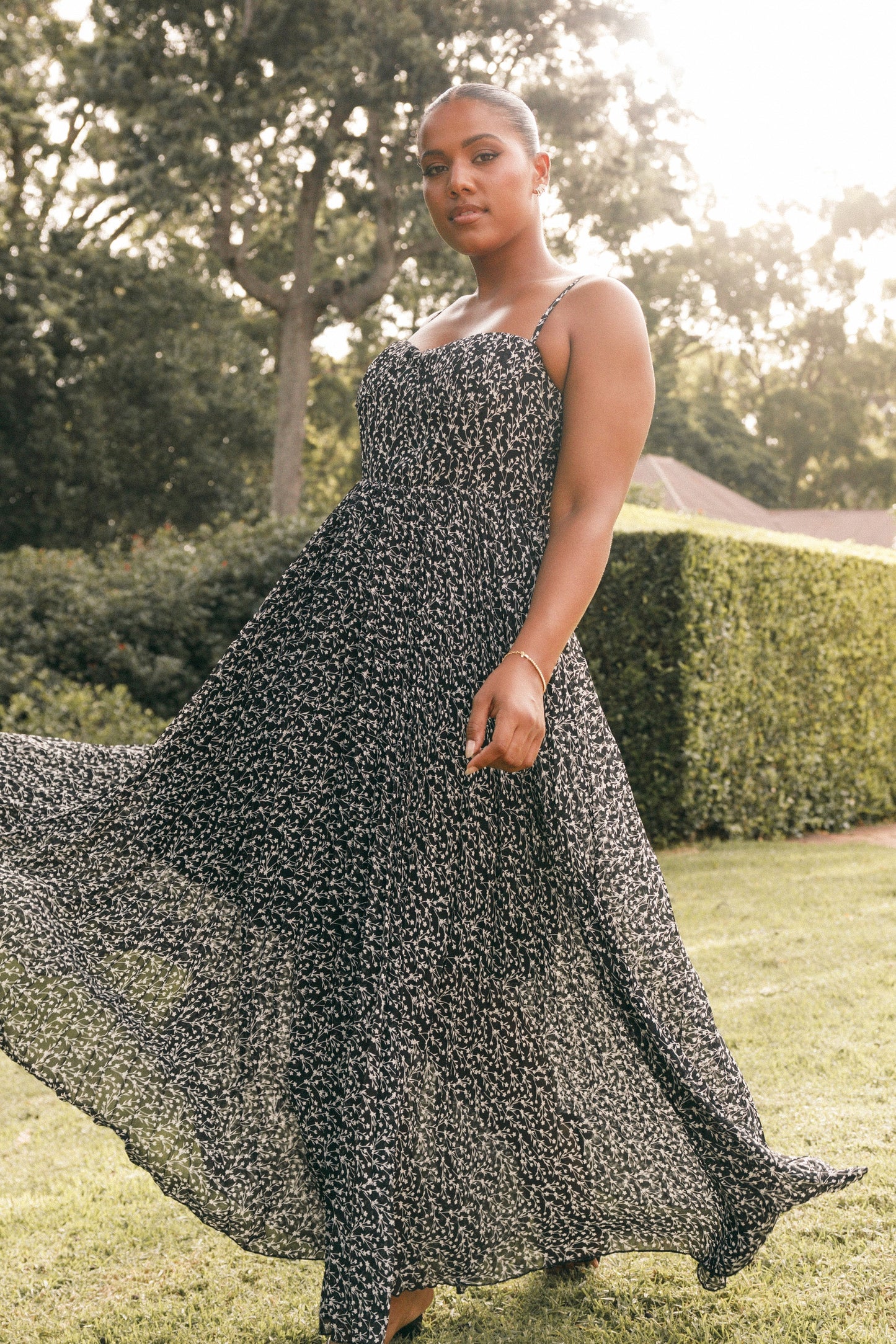 Black Floral Achanti Pleated Maxi Dress
