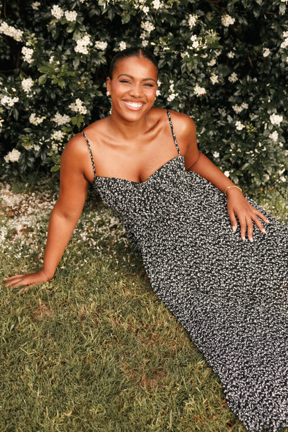 Black Floral Achanti Pleated Maxi Dress