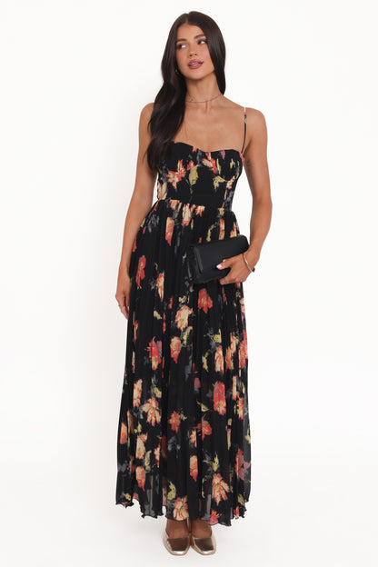 Black Multi Achanti Pleated Maxi Dress