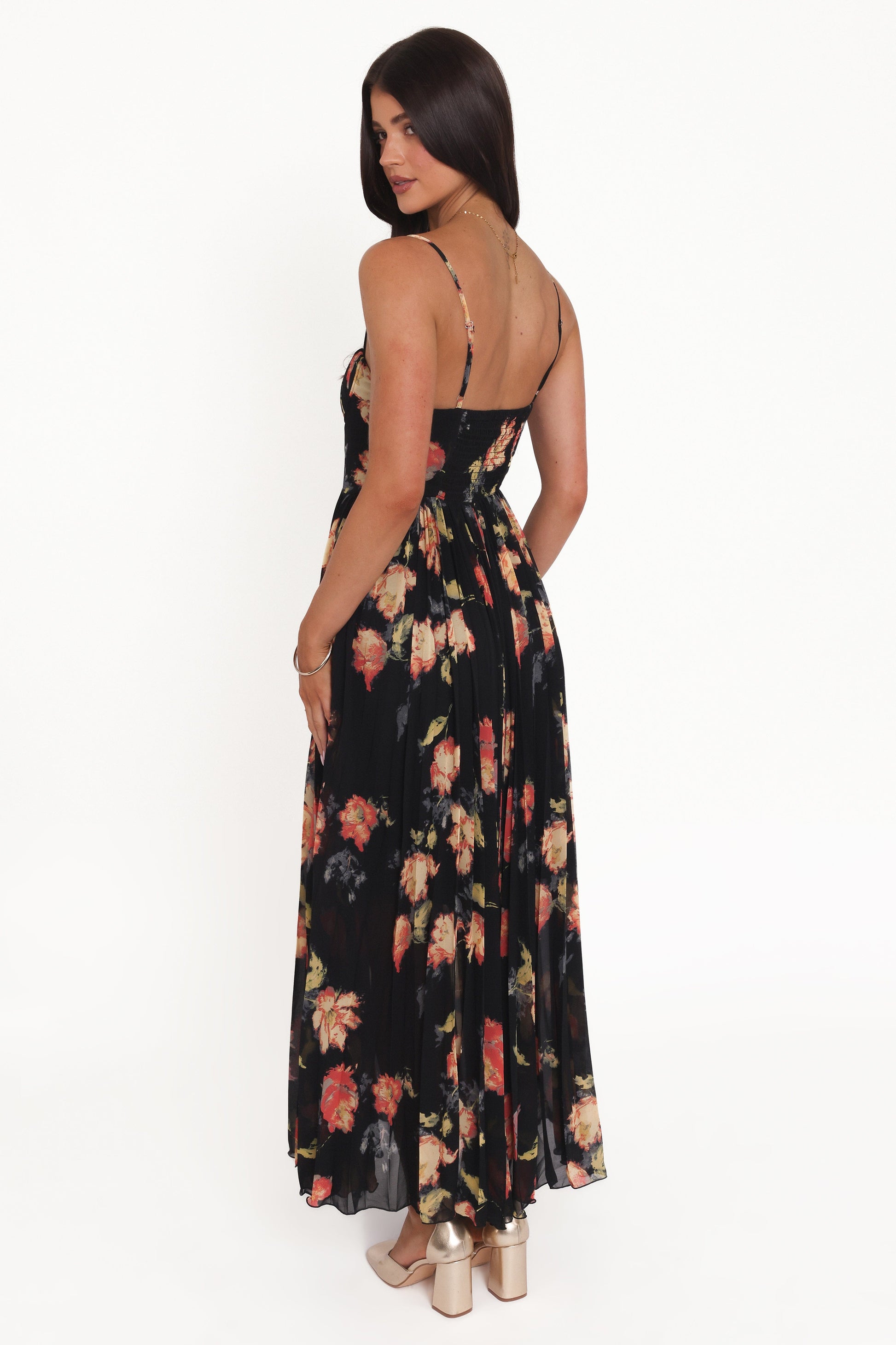 Black Multi Achanti Pleated Maxi Dress in Pink Azalea