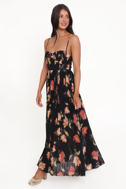 Black Multi Achanti Pleated Maxi Dress