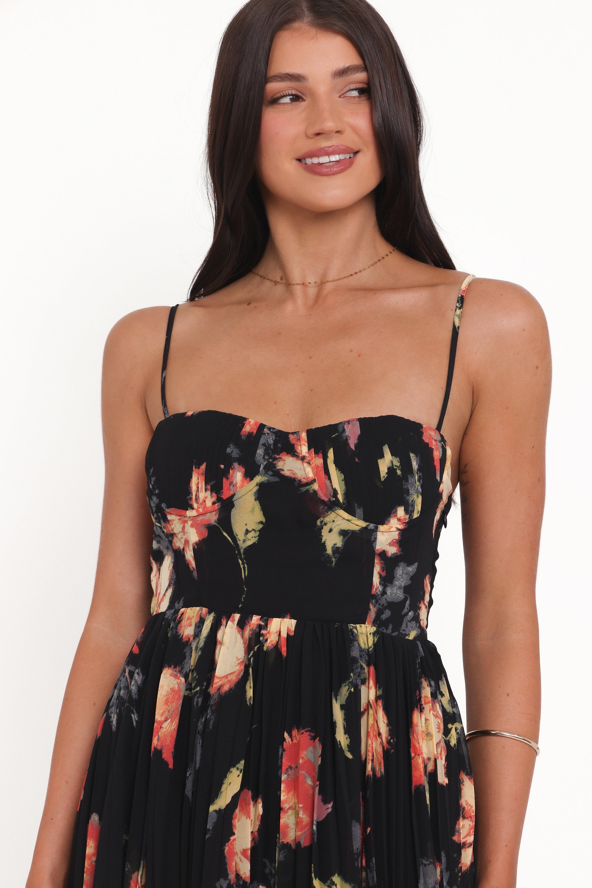 Black Multi Achanti Pleated Maxi Dress