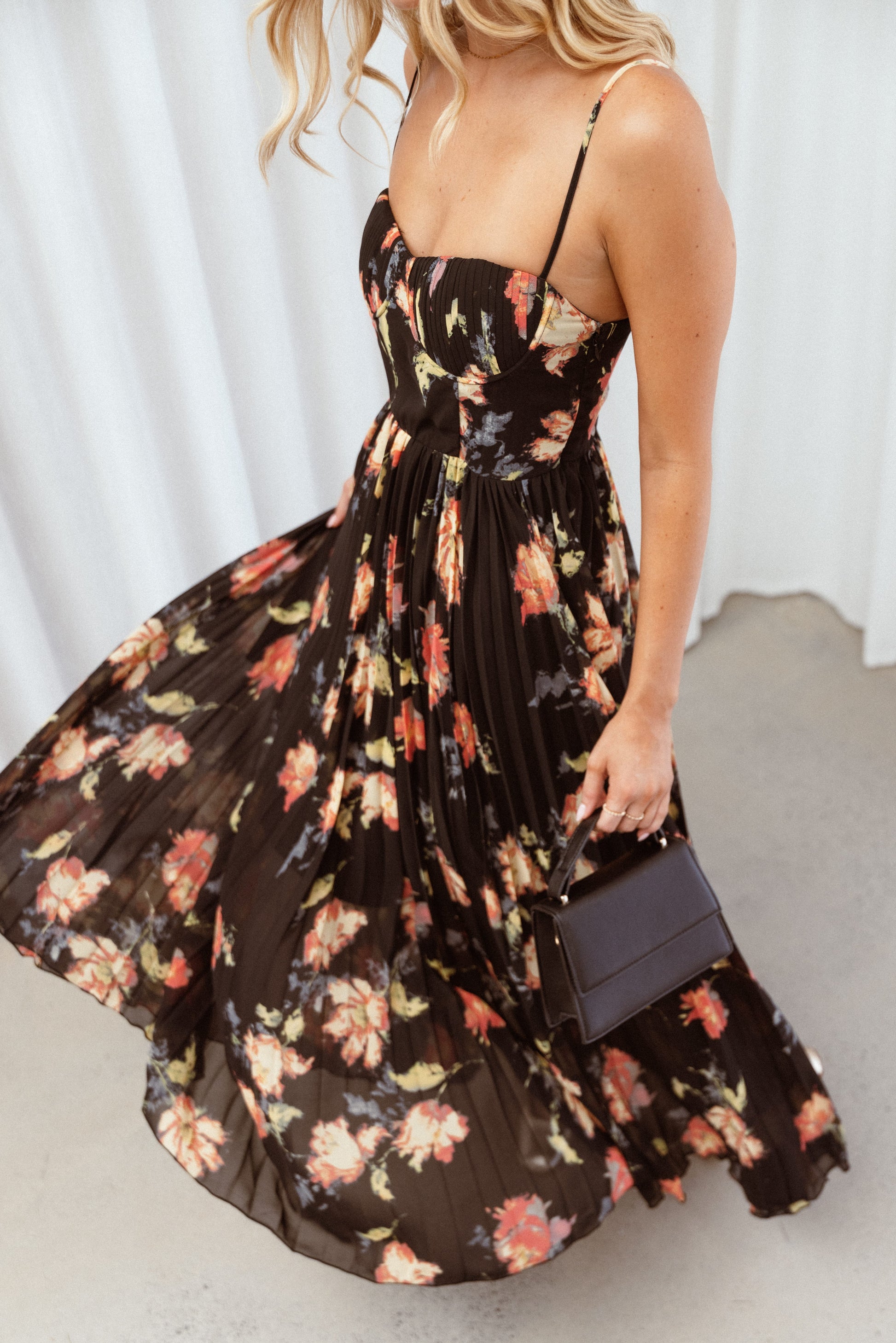 Black Multi Achanti Pleated Maxi Dress