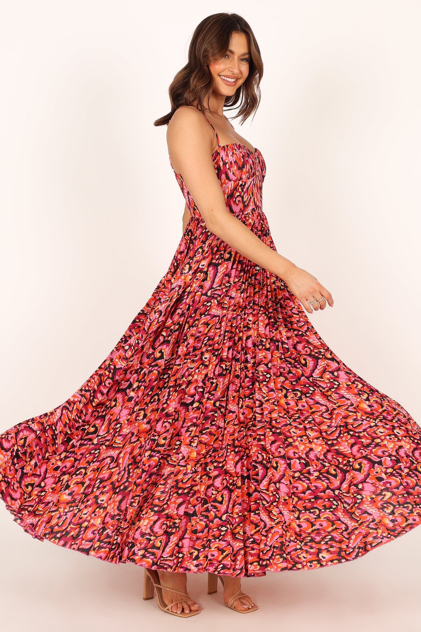 Pink Multi Achanti Pleated Maxi Dress in Pink Azalea