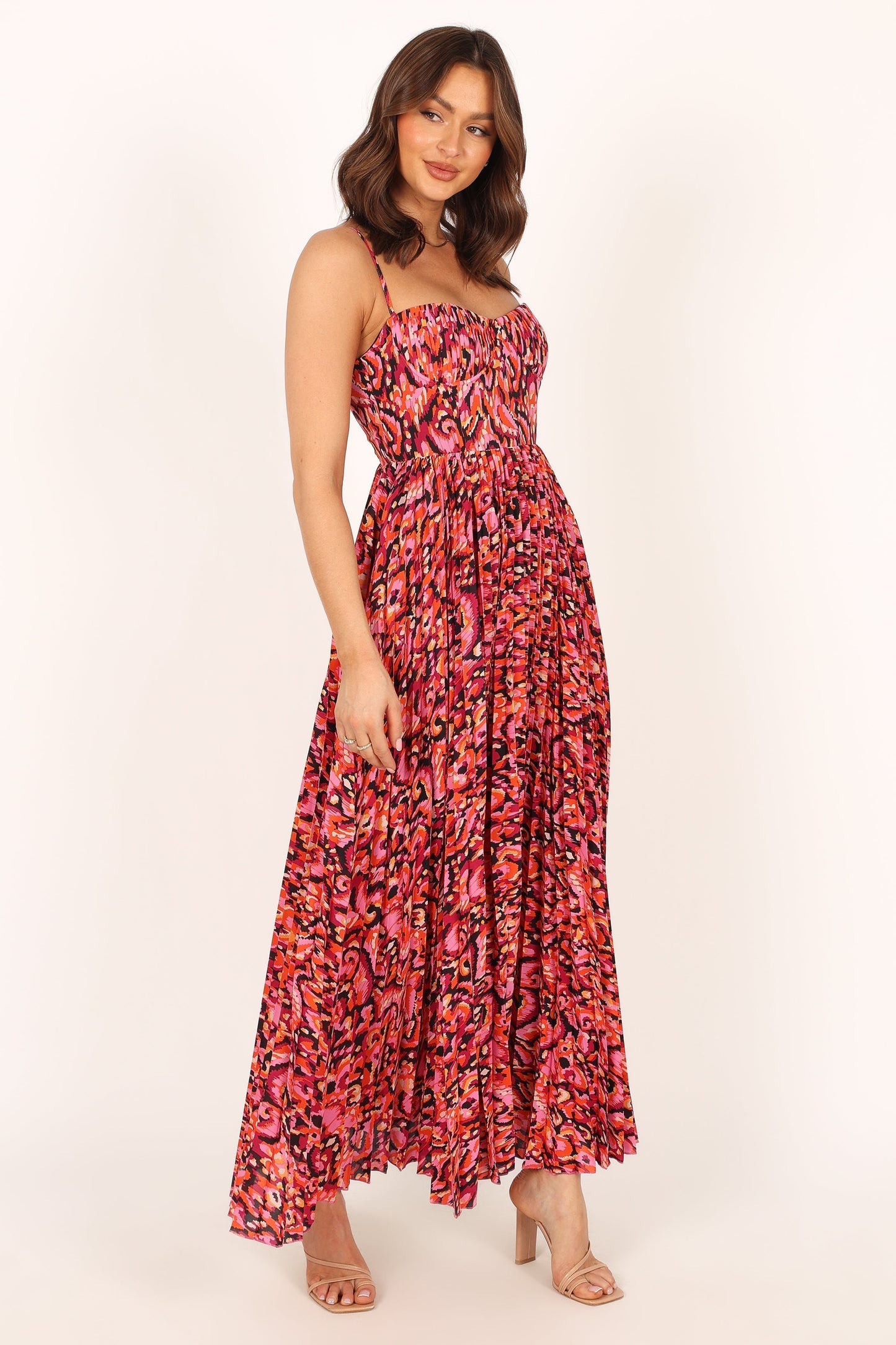 Pink Multi Achanti Pleated Maxi Dress in Pink Azalea