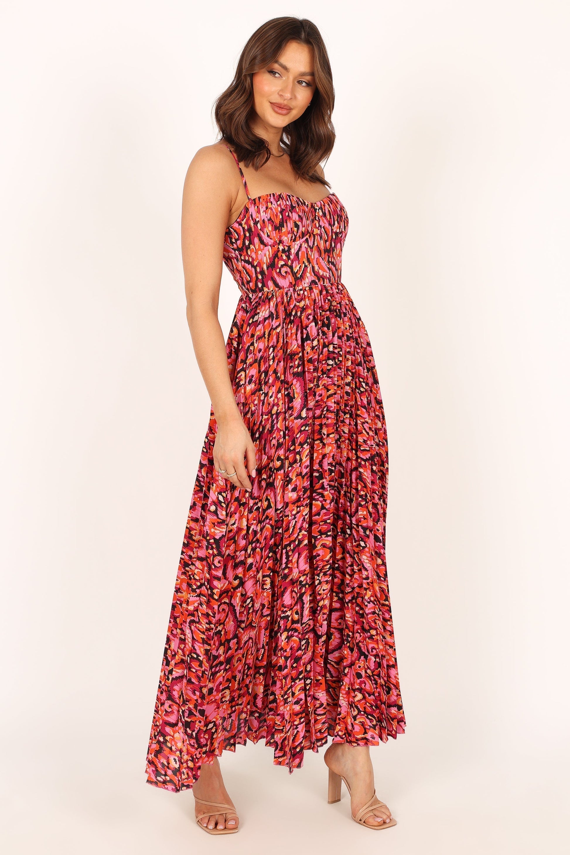 Pink Multi Achanti Pleated Maxi Dress in Pink Azalea