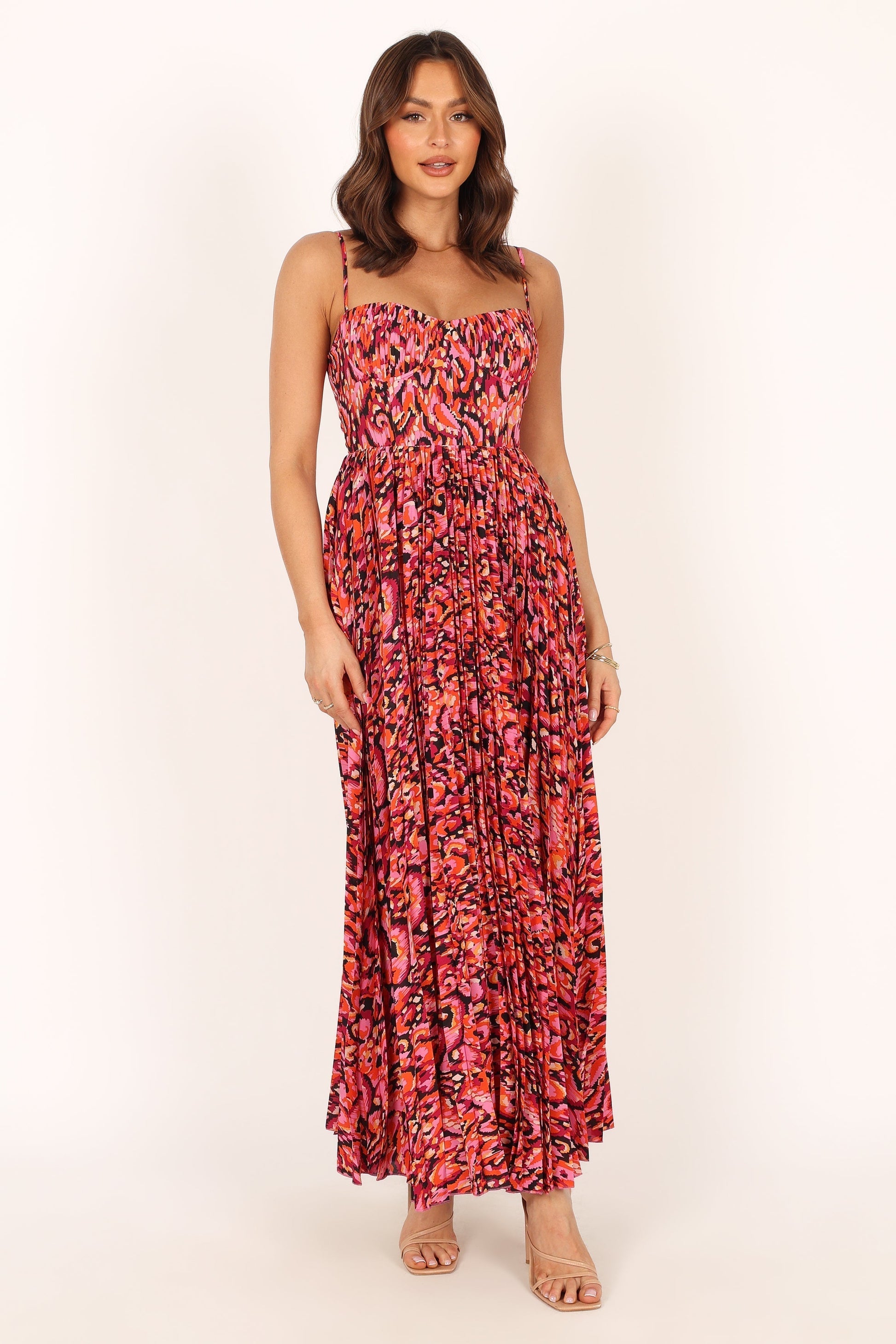 Pink Multi Achanti Pleated Maxi Dress in Pink Azalea