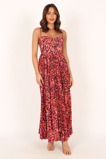 Pink Multi Achanti Pleated Maxi Dress in Pink Azalea