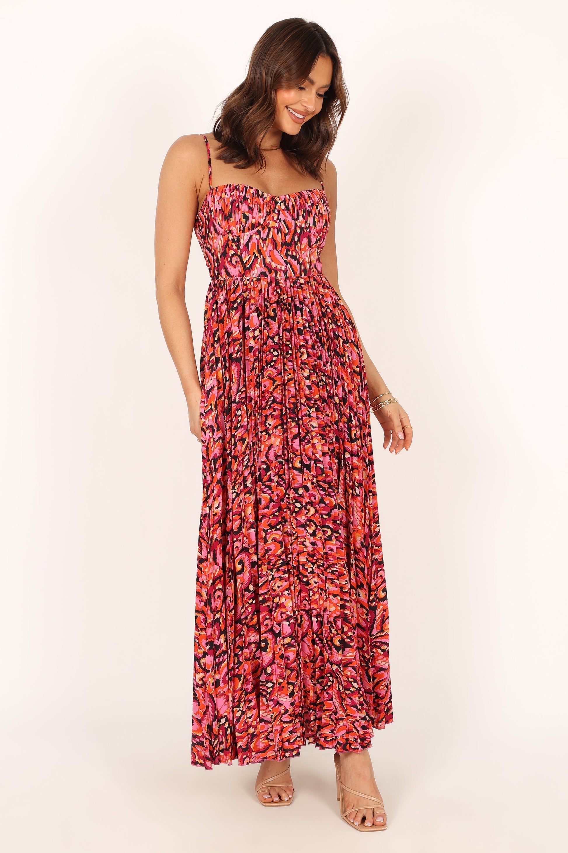 Pink Multi Achanti Pleated Maxi Dress in Pink Azalea