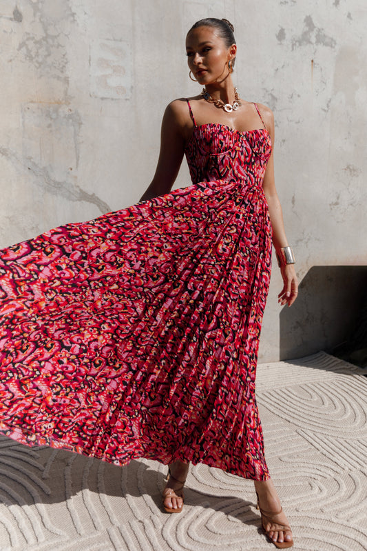 Pink Multi Achanti Pleated Maxi Dress