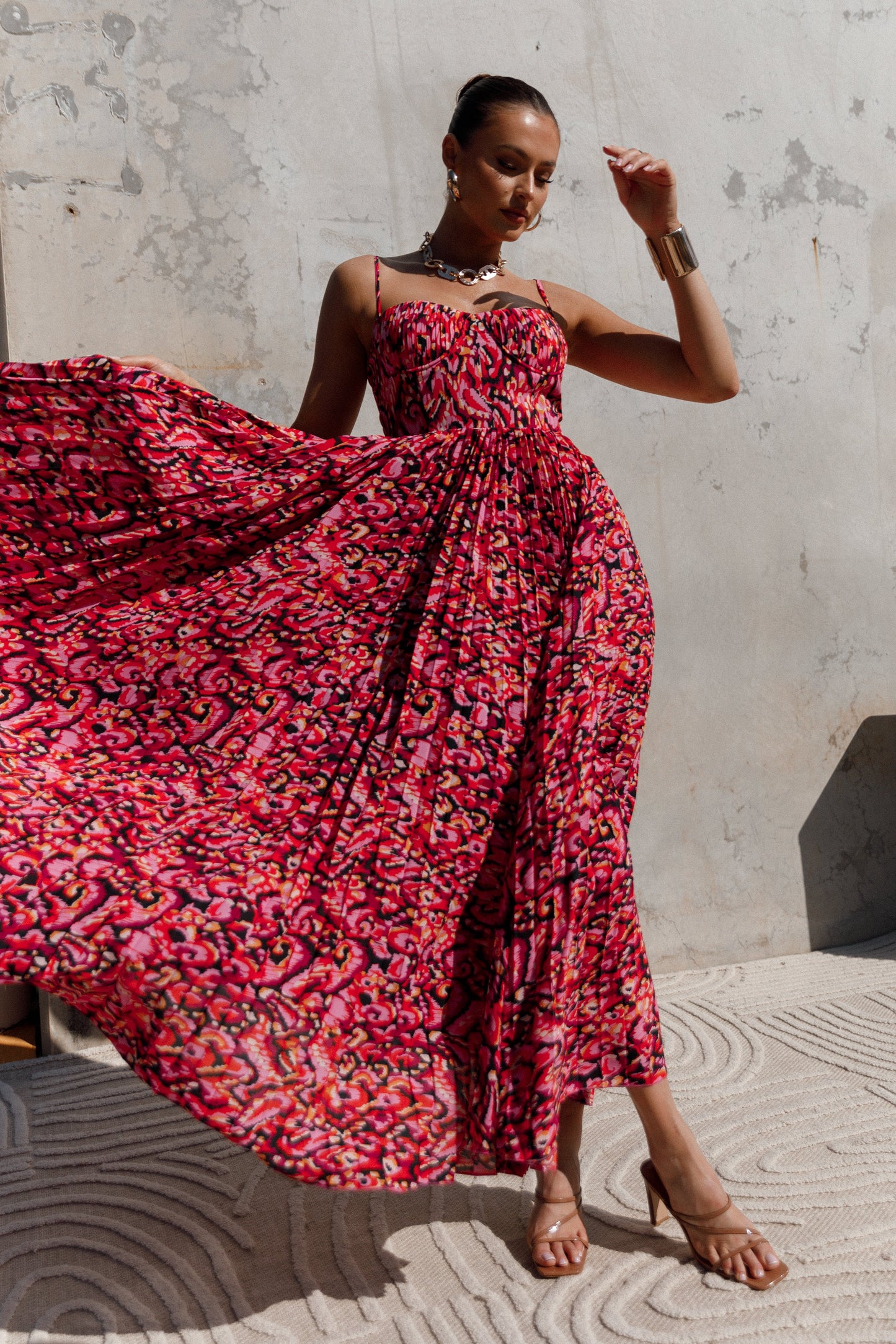 Pink Multi Achanti Pleated Maxi Dress
