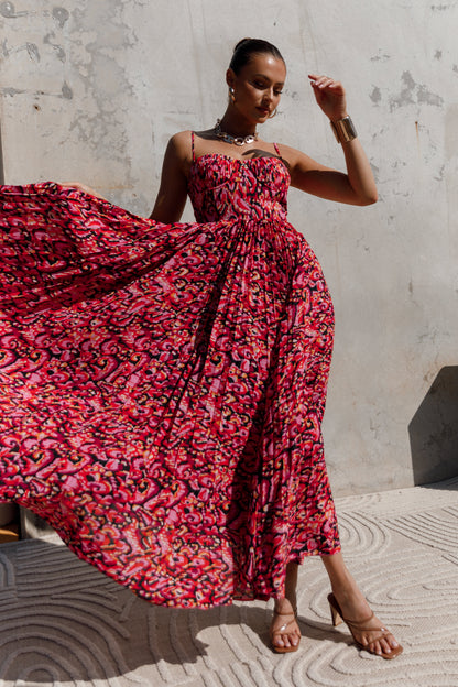 Pink Multi Achanti Pleated Maxi Dress in Pink Azalea