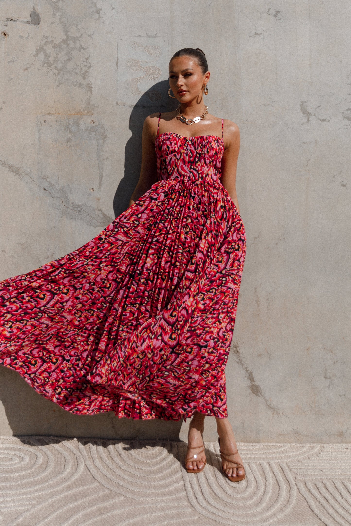 Pink Multi Achanti Pleated Maxi Dress
