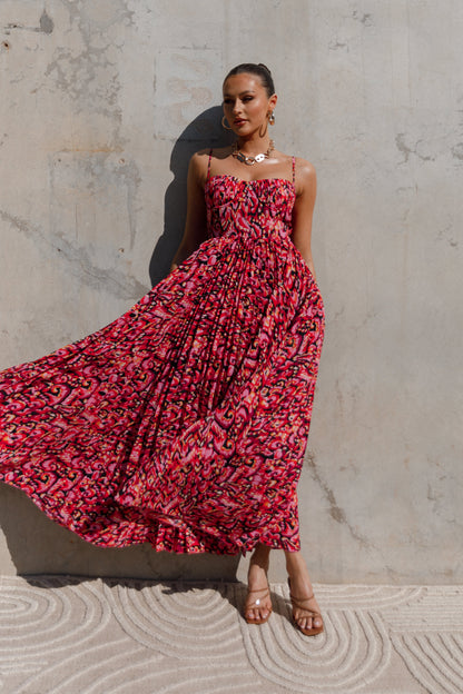 Pink Multi Achanti Pleated Maxi Dress