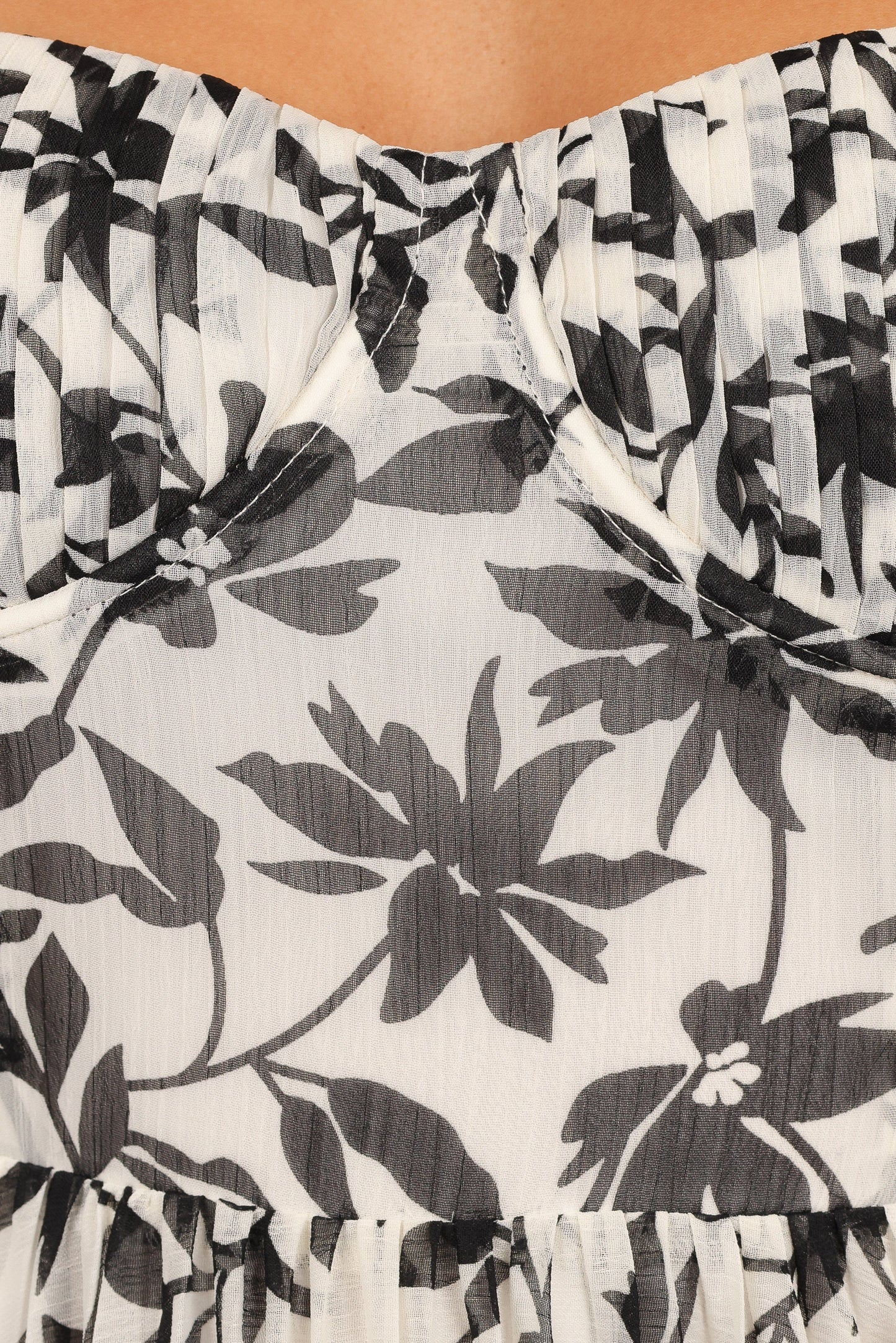 White Black Floral Achanti Pleated Maxi Dress