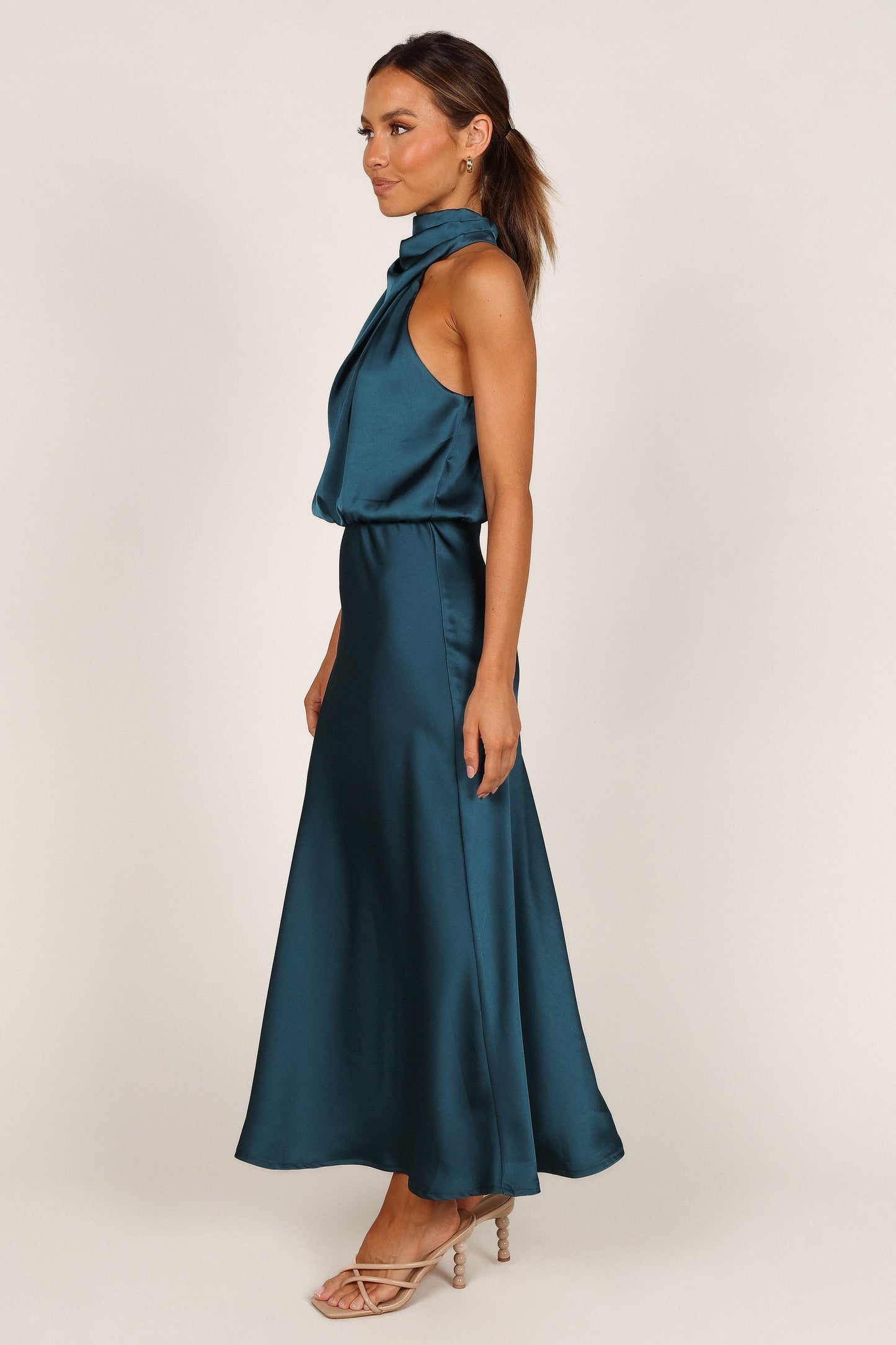Teal Anabelle Halter Midi Dress in Pink Floral