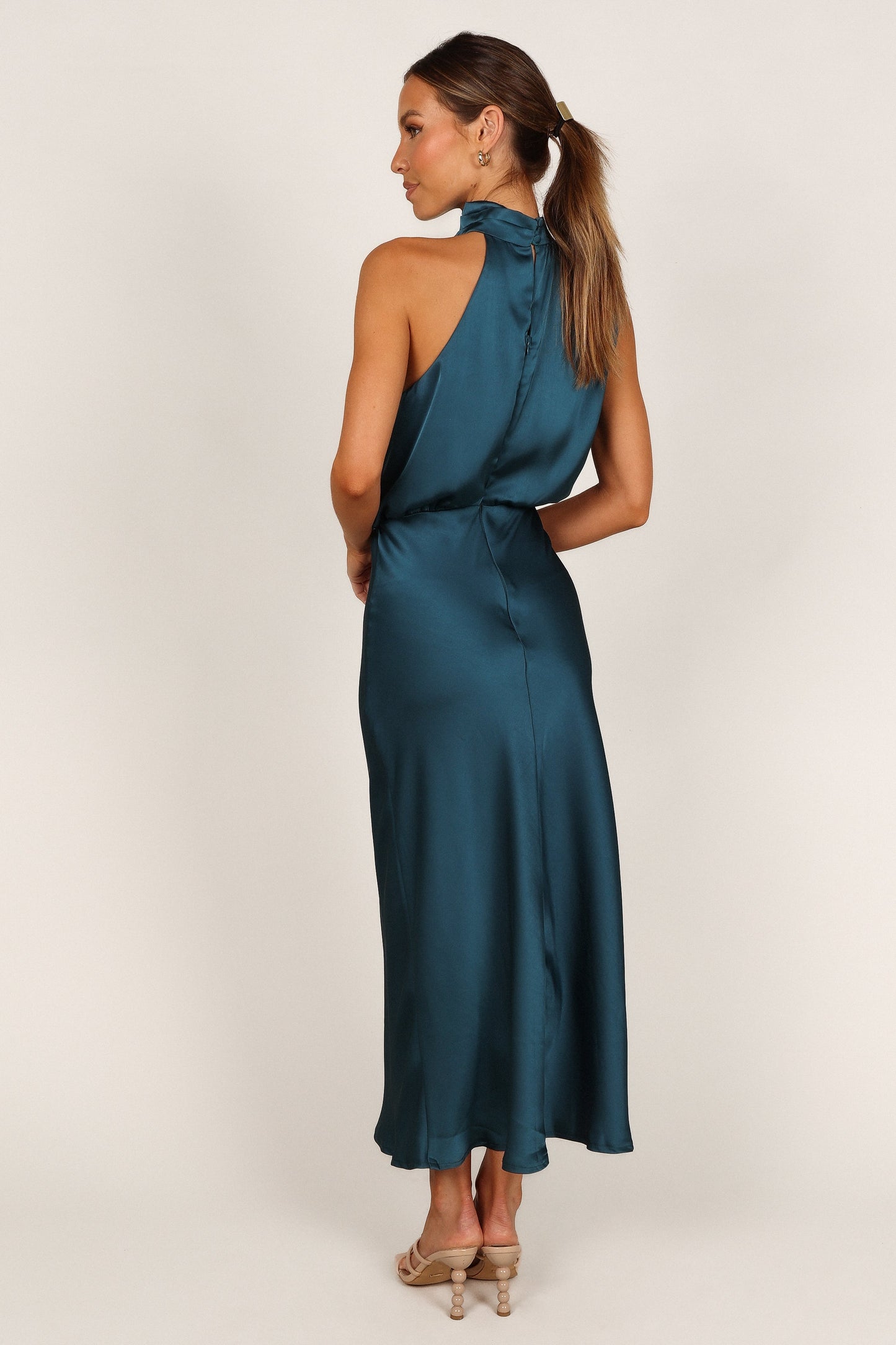 Teal Anabelle Halter Midi Dress in Pink Floral