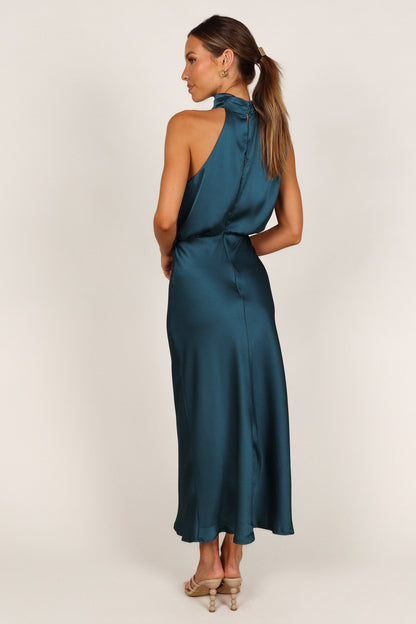Teal Anabelle Halter Midi Dress in Pink Floral