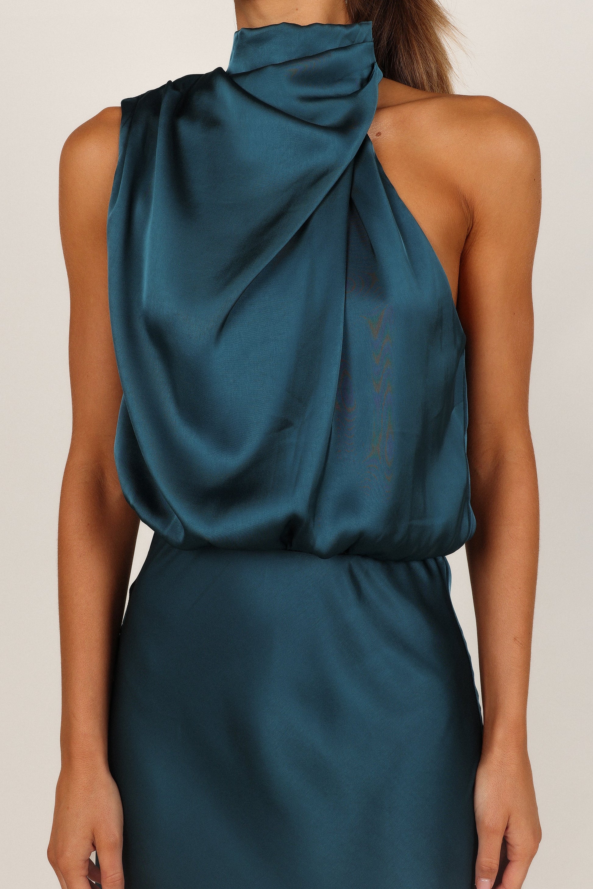 Teal Anabelle Halter Midi Dress in Pink Floral