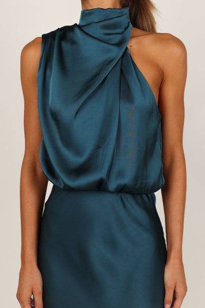 Teal Anabelle Halter Midi Dress in Pink Floral