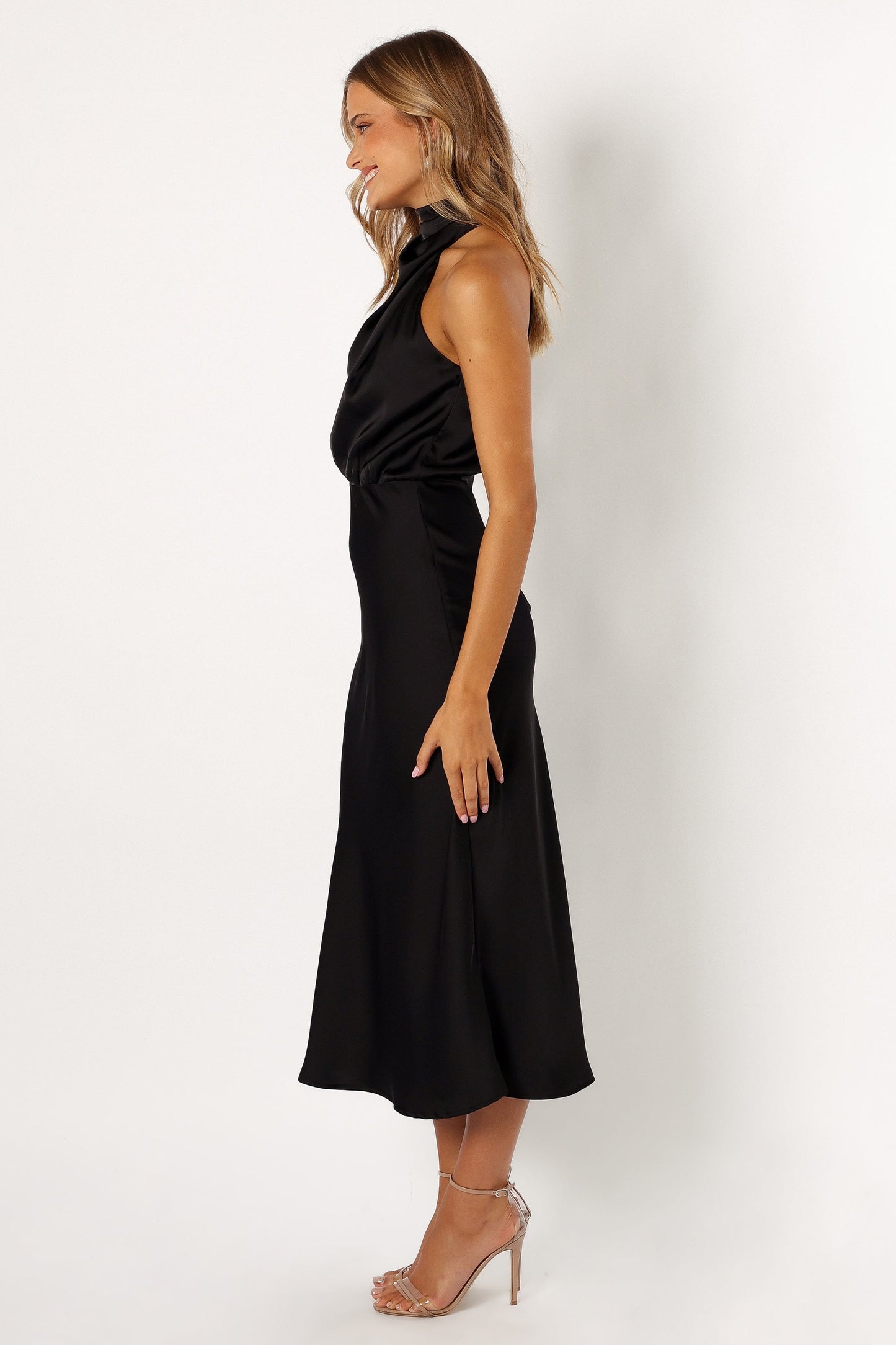 Black Anabelle Halter Midi Dress in Pink Floral